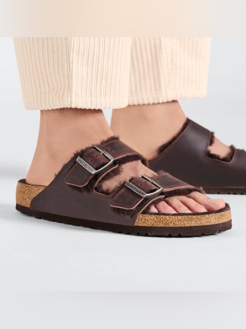 Birkenstock Arizona Shearling Sandals Brown Mocha Suede Size 38
